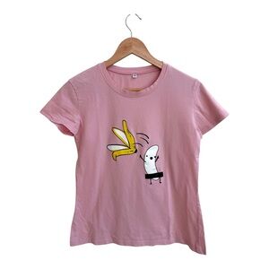 Pink Short Sleeve Funny Banana Graphic Tee Womens Size M